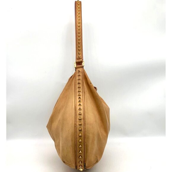 Tory Burch Tan Leather Pyramid Studded Hobo Shoulder Bag - Picture 3 of 11